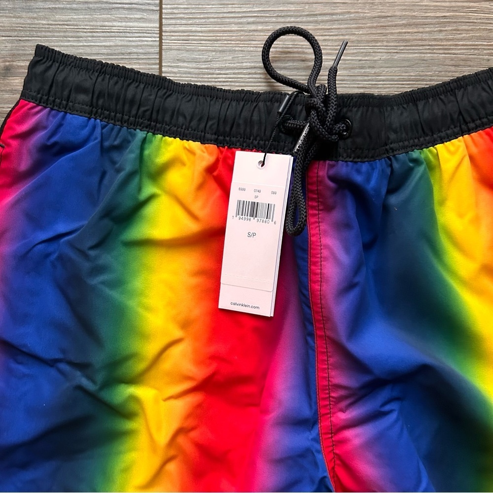 Calvin Klein | Festival Swim Shorts in Silver Cloud Aluminum Rainbow (Small) - Picture 3 of 8